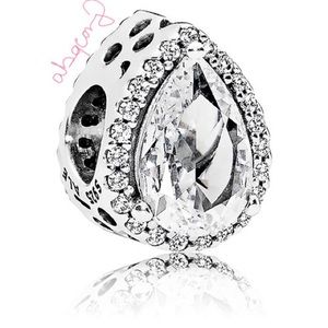 EUC Pandora 796245CZ Sterling Silver Radiant Teardrop Charm w/ Clear Zirconia
